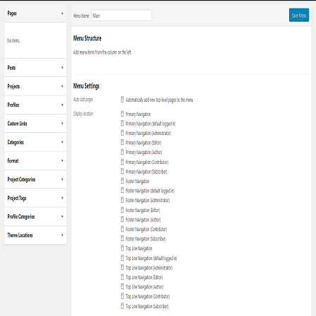 user role menu